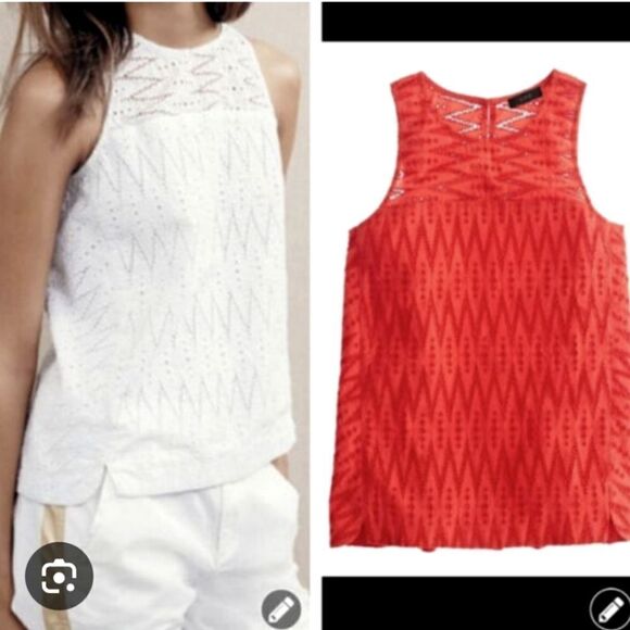 J Crew Zig Zag Eyelet Cotton Tank Top Size 00 - Picture 2 of 7